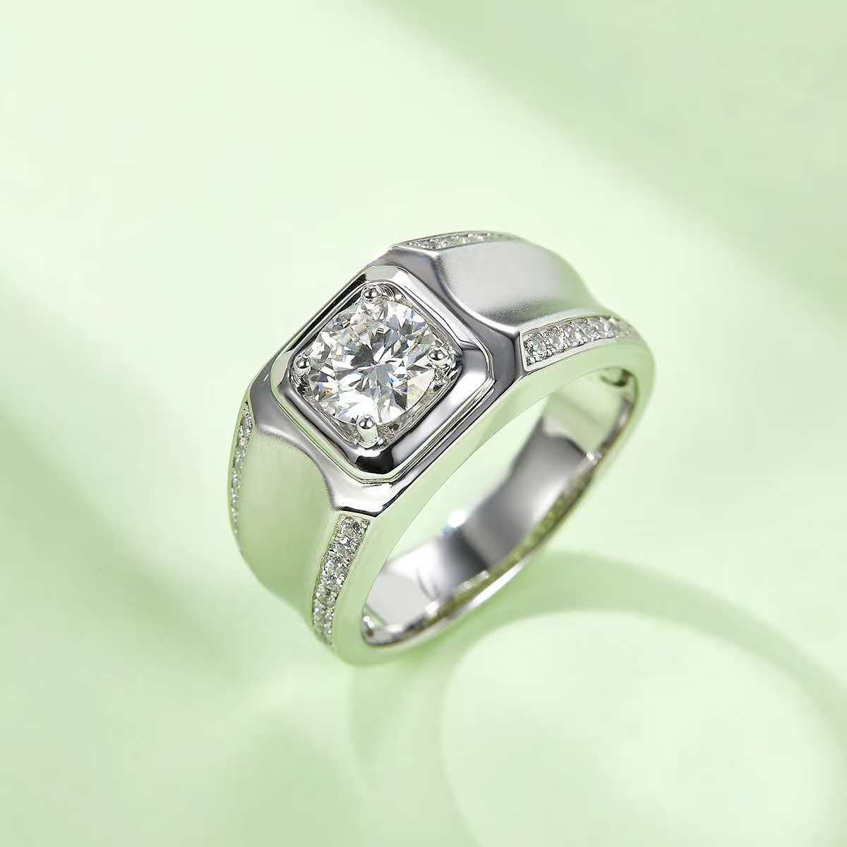 1.0Ct 6.5MM Round Mossanite Men Ring |18K White Gold-Plated S925 Silver, Custom Available