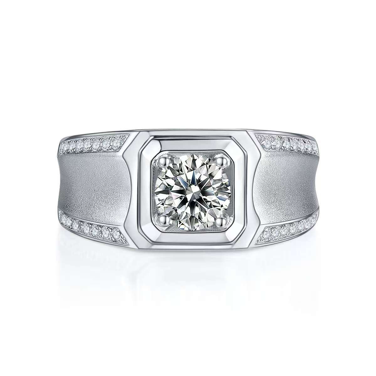 1.0Ct 6.5MM Round Mossanite Men Ring |18K White Gold-Plated S925 Silver, Custom Available