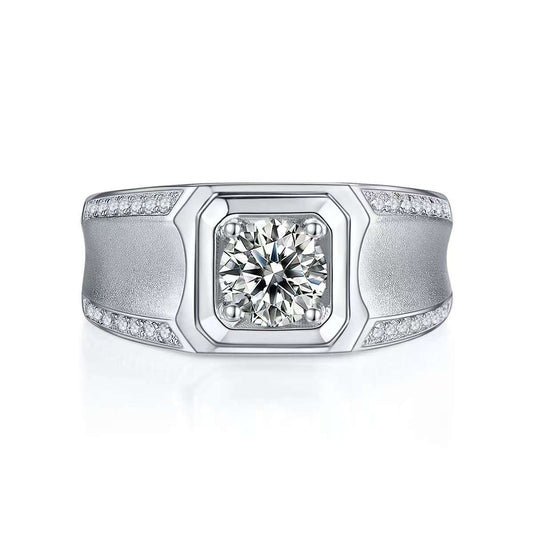1.0Ct 6.5MM Round Mossanite Men Ring |18K White Gold-Plated S925 Silver, Custom Available
