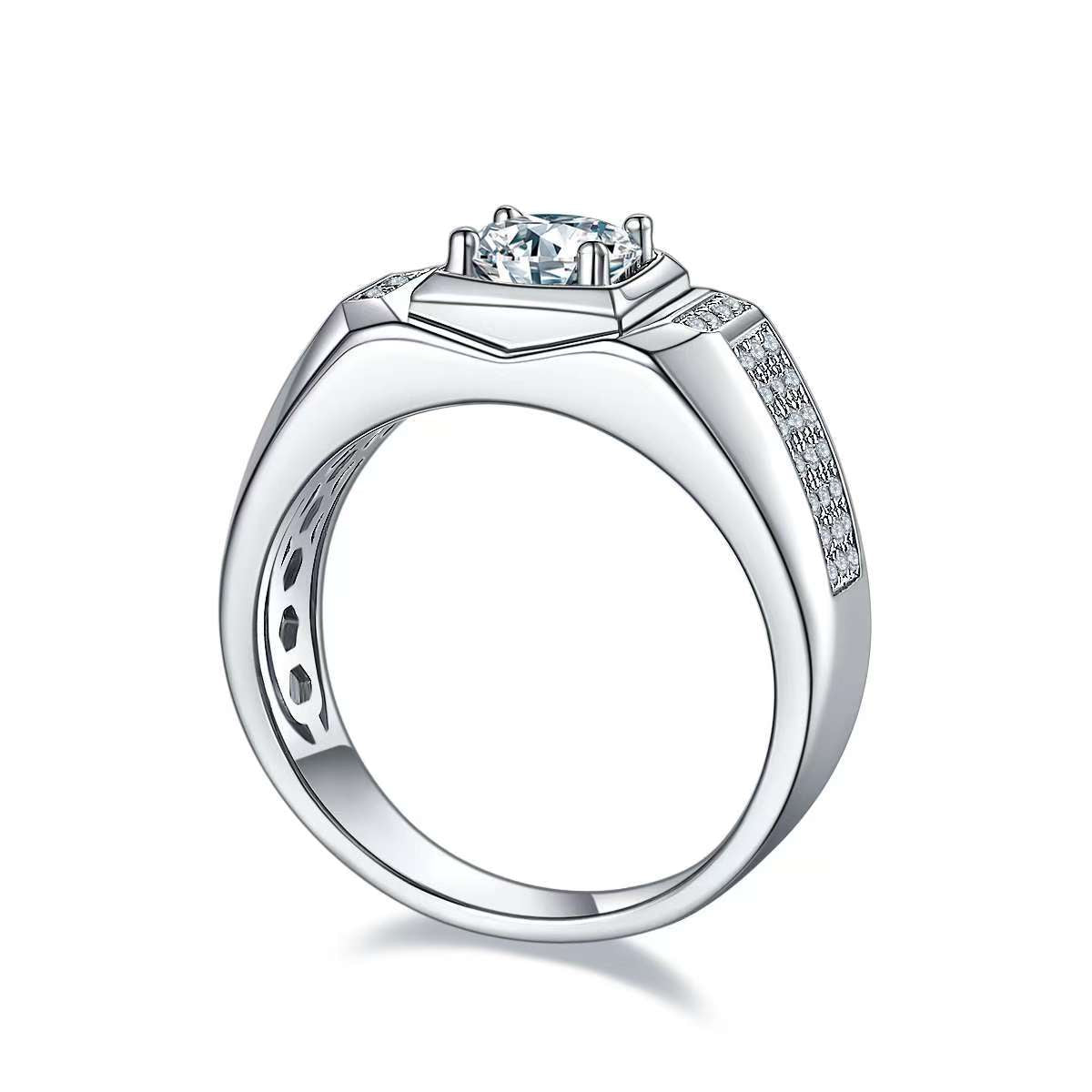 1.0Ct 6.5MM Round Mossanite Men Ring |18K White Gold-Plated S925 Silver, Custom Available