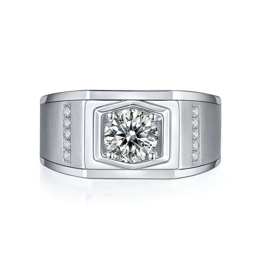 1.0Ct 6.5MM Round Mossanite Men Ring |18K White Gold-Plated S925 Silver, Custom Available