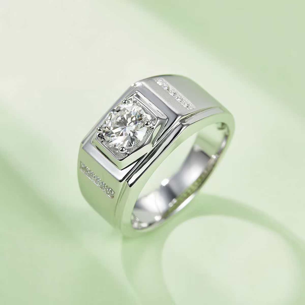 1.0Ct 6.5MM Round Mossanite Men Ring |18K White Gold-Plated S925 Silver, Custom Available