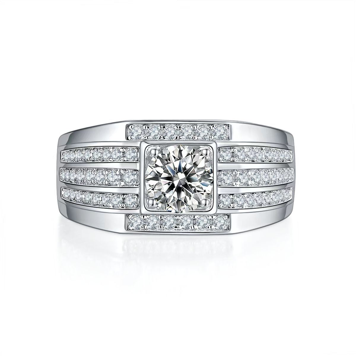 1.0Ct 6.5MM Round Mossanite Men Ring |18K White Gold-Plated S925 Silver, Custom Available