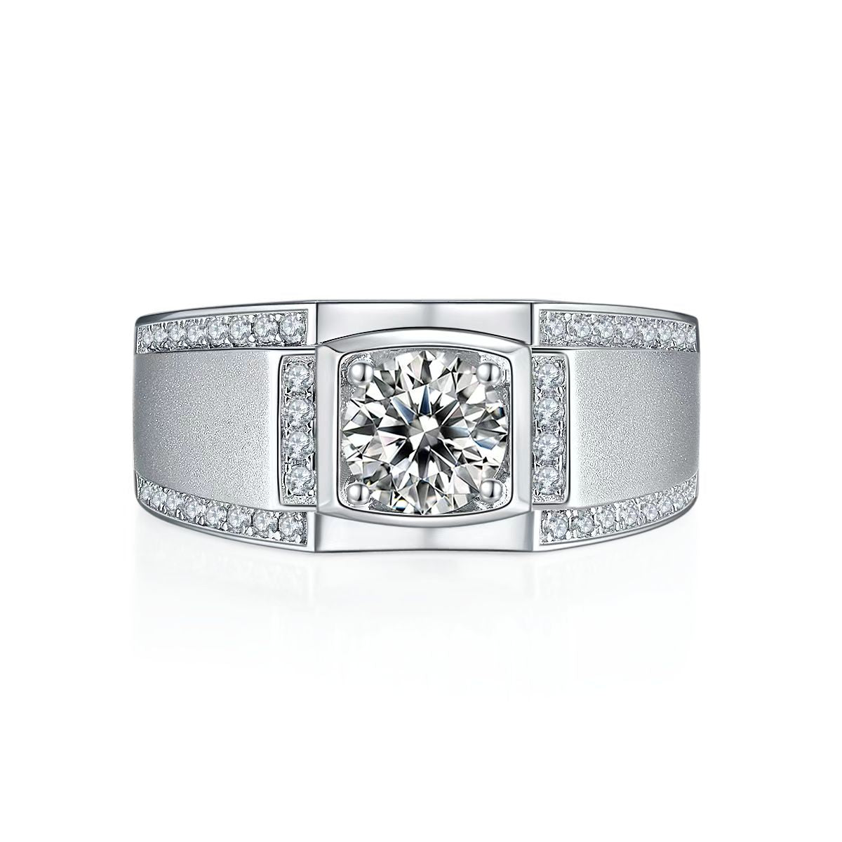 1.0Ct 6.5MM Round Mossanite Men Ring |18K White Gold-Plated S925 Silver, Custom Available