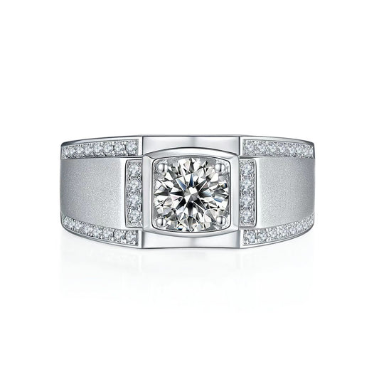 1.0Ct 6.5MM Round Mossanite Men Ring |18K White Gold-Plated S925 Silver, Custom Available