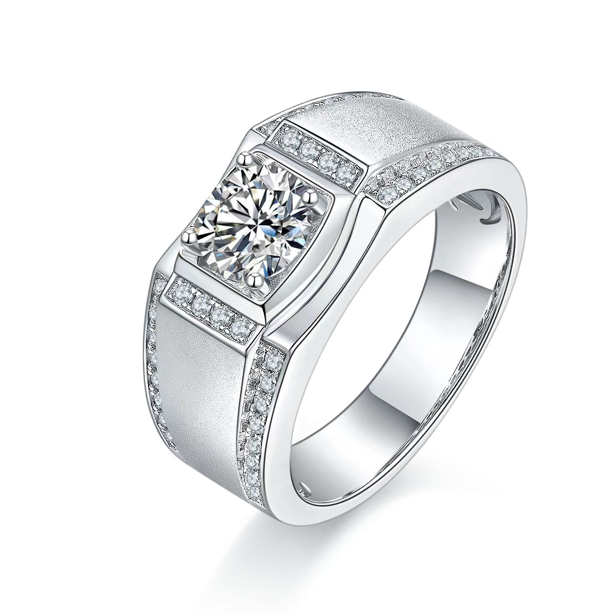 1.0Ct 6.5MM Round Mossanite Men Ring |18K White Gold-Plated S925 Silver, Custom Available