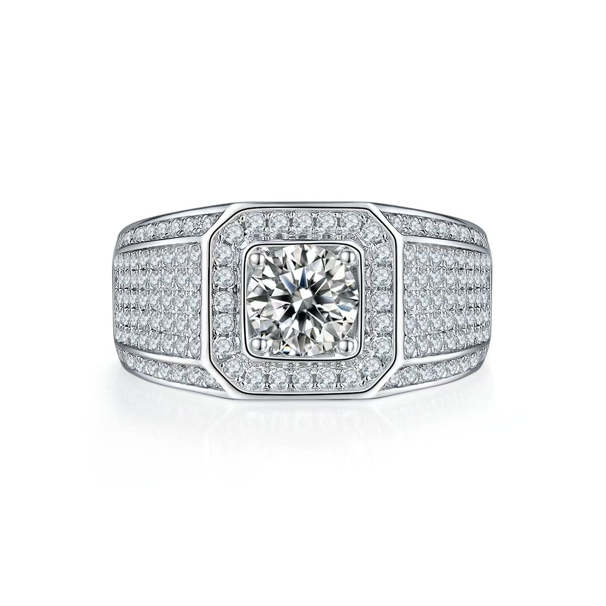 1.0Ct 6.5MM Round Mossanite Men Ring | White Gold-Plated S925 Silver, Custom Available