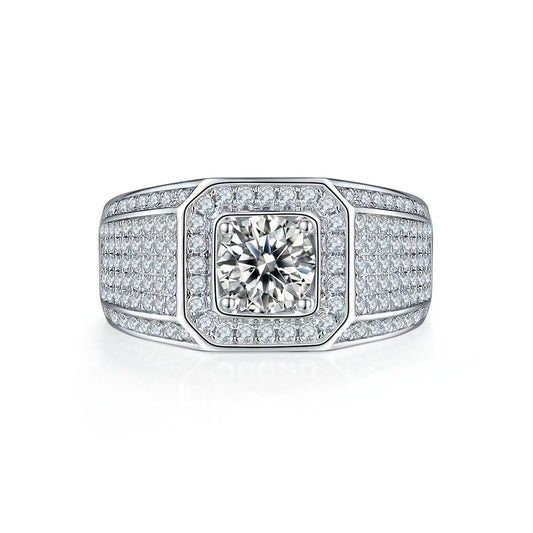 1.0Ct 6.5MM Round Mossanite Men Ring | White Gold-Plated S925 Silver, Custom Available