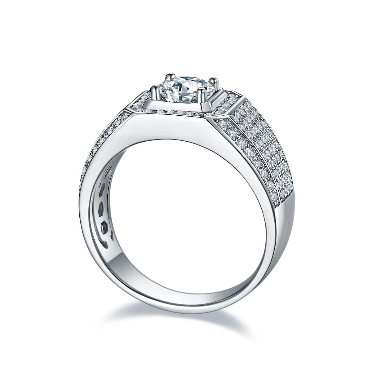 1.0Ct 6.5MM Round Mossanite Men Ring | White Gold-Plated S925 Silver, Custom Available