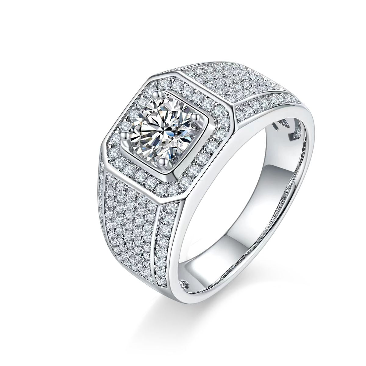 1.0Ct 6.5MM Round Mossanite Men Ring | White Gold-Plated S925 Silver, Custom Available