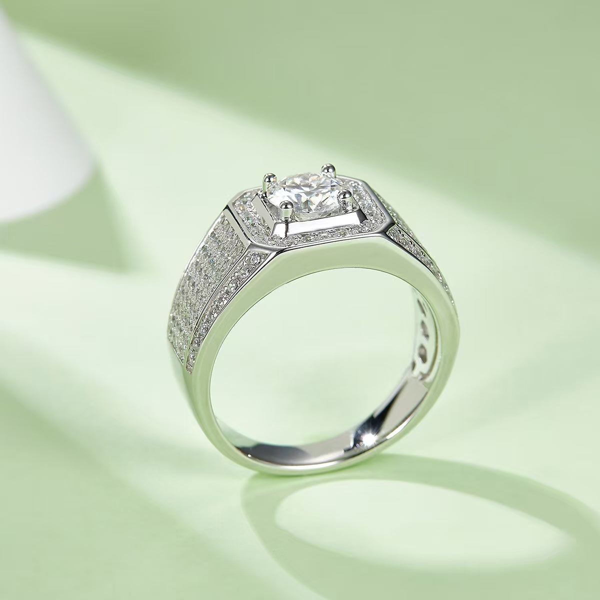 1.0Ct 6.5MM Round Mossanite Men Ring | White Gold-Plated S925 Silver, Custom Available