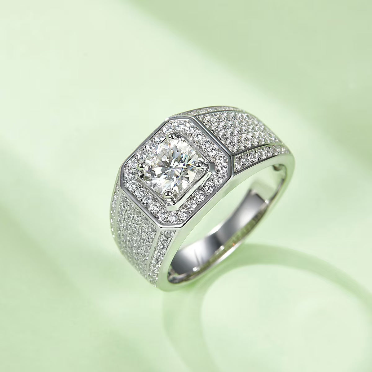 1.0Ct 6.5MM Round Mossanite Men Ring | White Gold-Plated S925 Silver, Custom Available