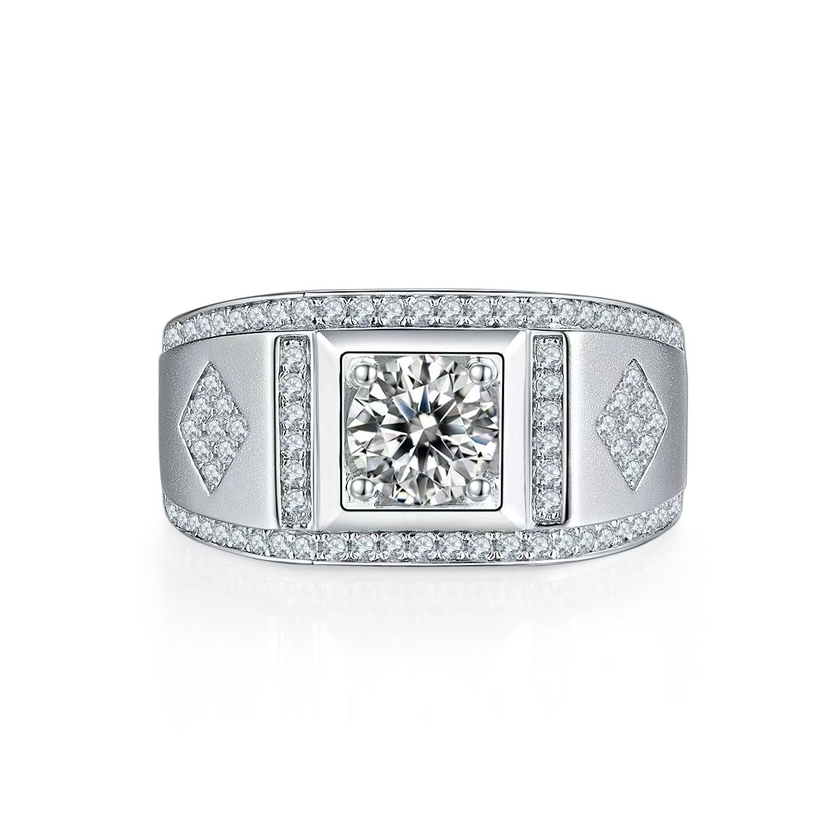 1.0Ct 6.5MM Round Mossanite Men Ring |18K White Gold-Plated S925 Silver, Custom Available
