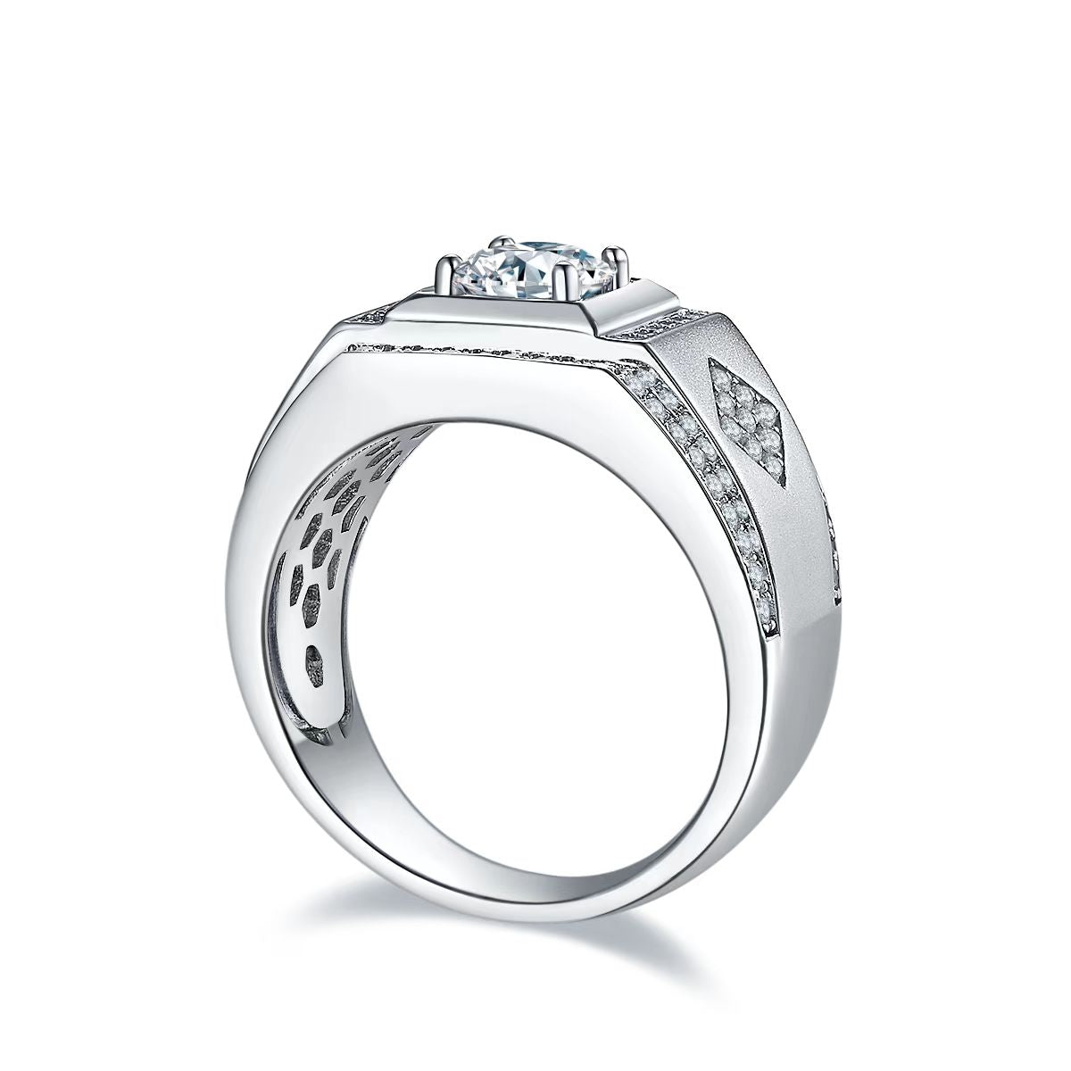 1.0Ct 6.5MM Round Mossanite Men Ring |18K White Gold-Plated S925 Silver, Custom Available