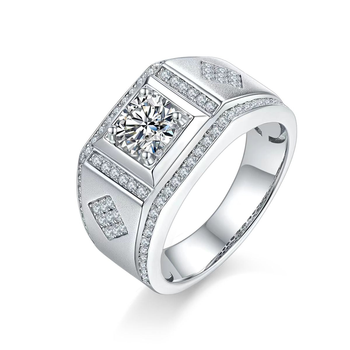 1.0Ct 6.5MM Round Mossanite Men Ring |18K White Gold-Plated S925 Silver, Custom Available