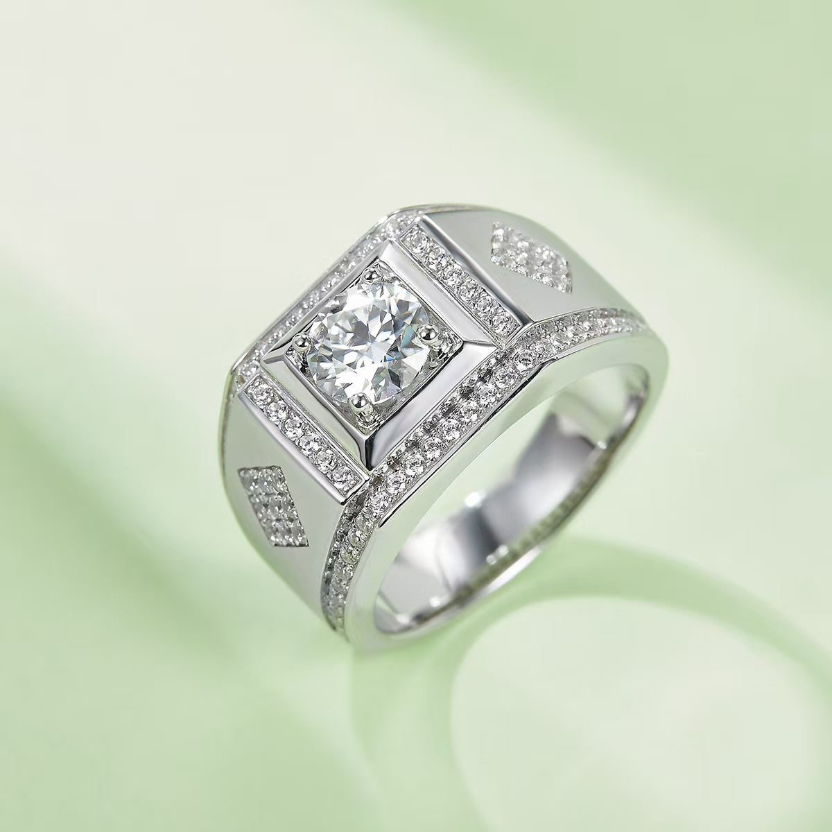 1.0Ct 6.5MM Round Mossanite Men Ring |18K White Gold-Plated S925 Silver, Custom Available
