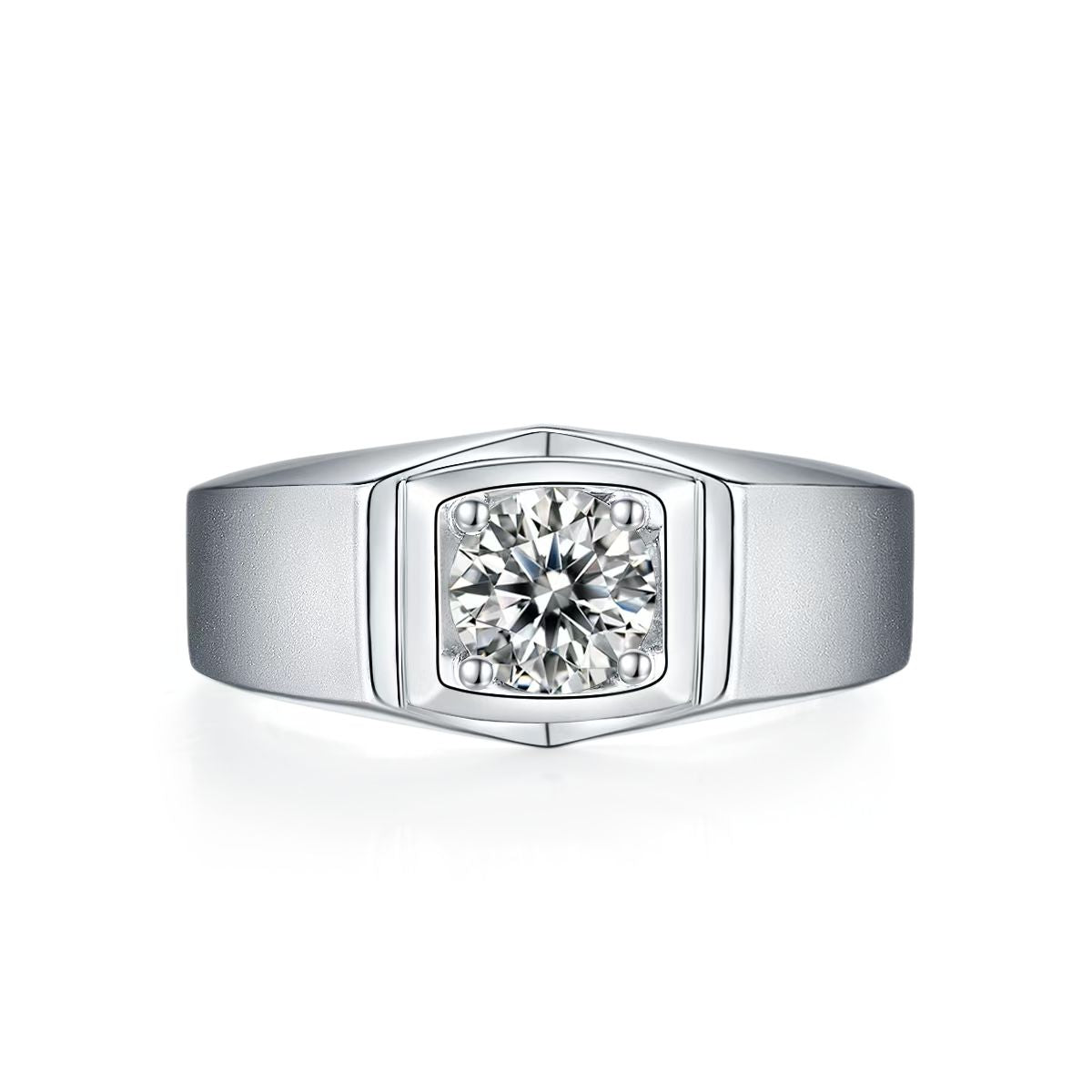 1.0Ct 6.5MM Round Mossanite Men Ring |18K White Gold-Plated S925 Silver, Custom Available