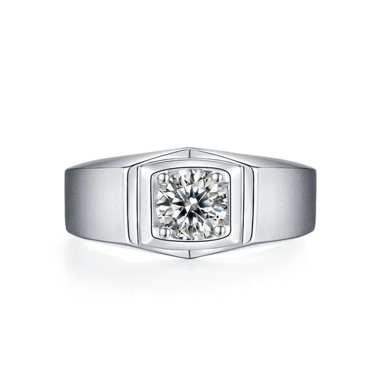1.0Ct 6.5MM Round Mossanite Men Ring |18K White Gold-Plated S925 Silver, Custom Available