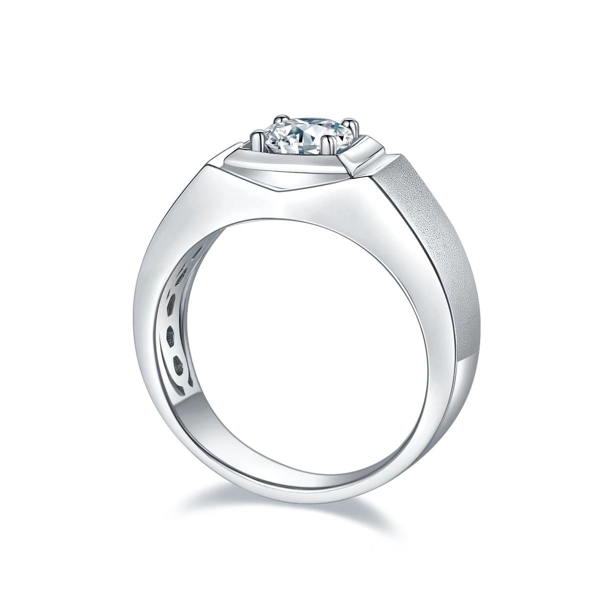 1.0Ct 6.5MM Round Mossanite Men Ring |18K White Gold-Plated S925 Silver, Custom Available