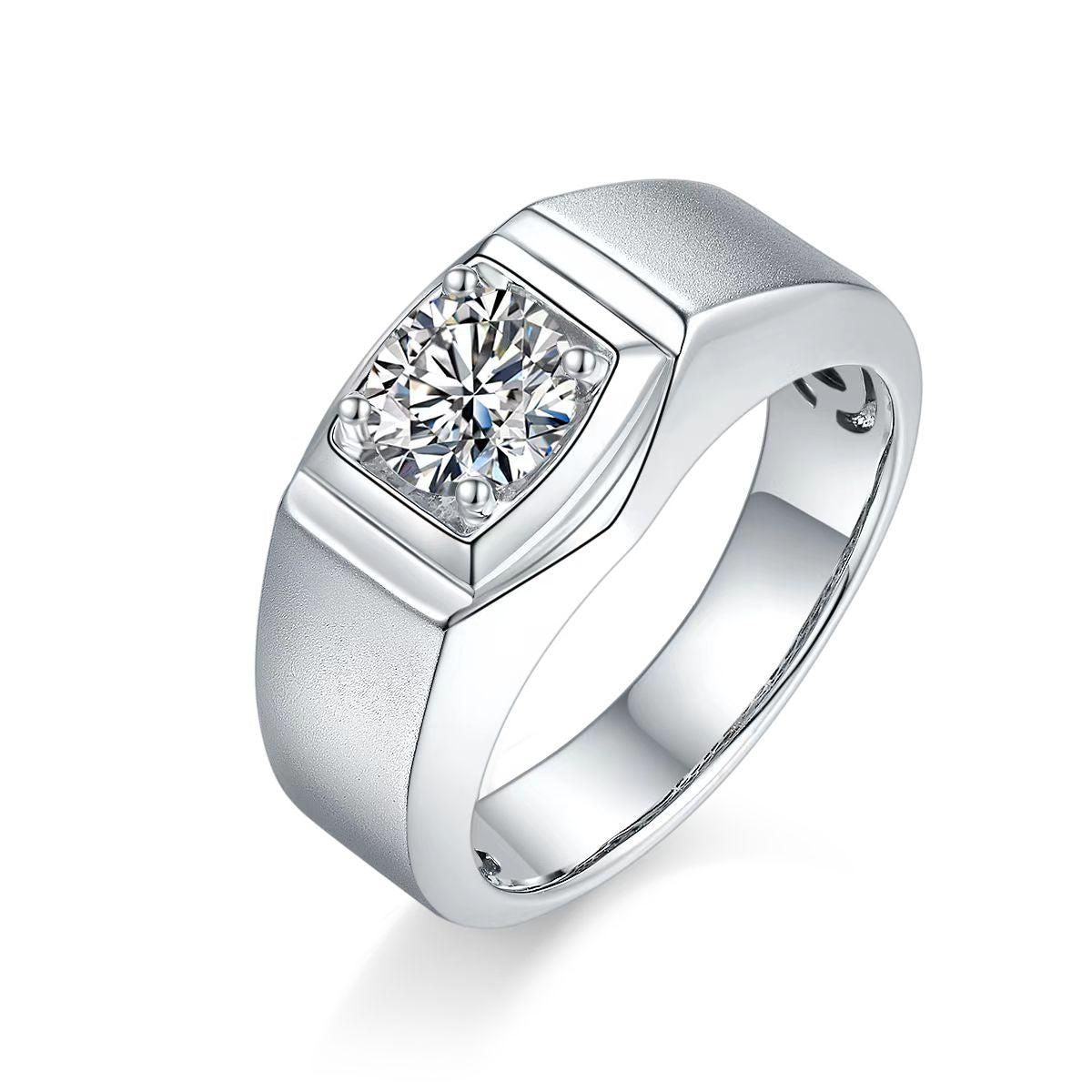 1.0Ct 6.5MM Round Mossanite Men Ring |18K White Gold-Plated S925 Silver, Custom Available
