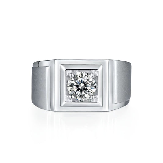 1.0Ct 6.5MM Round Mossanite Men Ring |18K White Gold-Plated S925 Silver, Custom Available