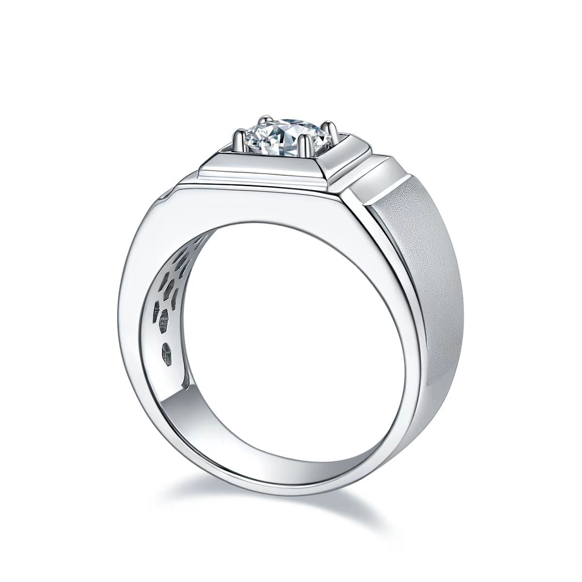 1.0Ct 6.5MM Round Mossanite Men Ring |18K White Gold-Plated S925 Silver, Custom Available