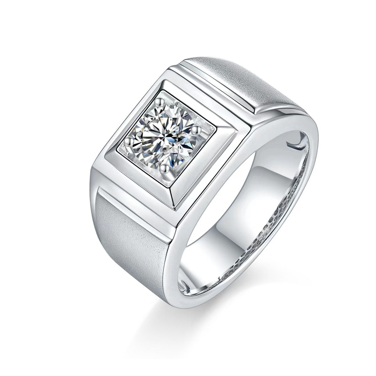 1.0Ct 6.5MM Round Mossanite Men Ring |18K White Gold-Plated S925 Silver, Custom Available