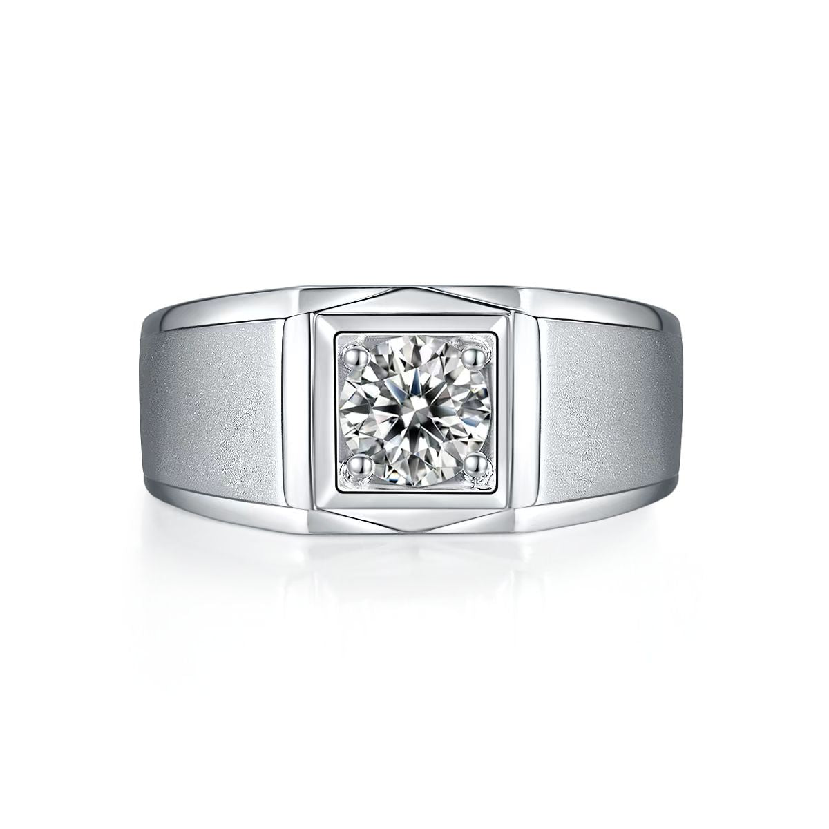1.0Ct 6.5MM Round Mossanite Men Ring |18K White Gold-Plated S925 Silver, Custom Available