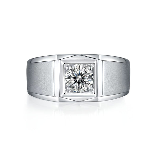 1.0Ct 6.5MM Round Mossanite Men Ring |18K White Gold-Plated S925 Silver, Custom Available