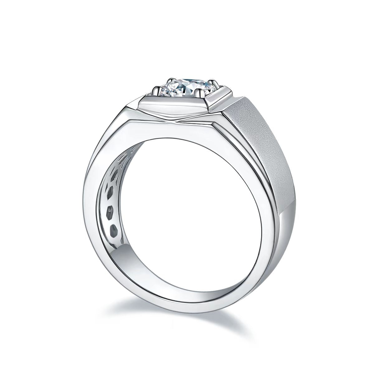 1.0Ct 6.5MM Round Mossanite Men Ring |18K White Gold-Plated S925 Silver, Custom Available