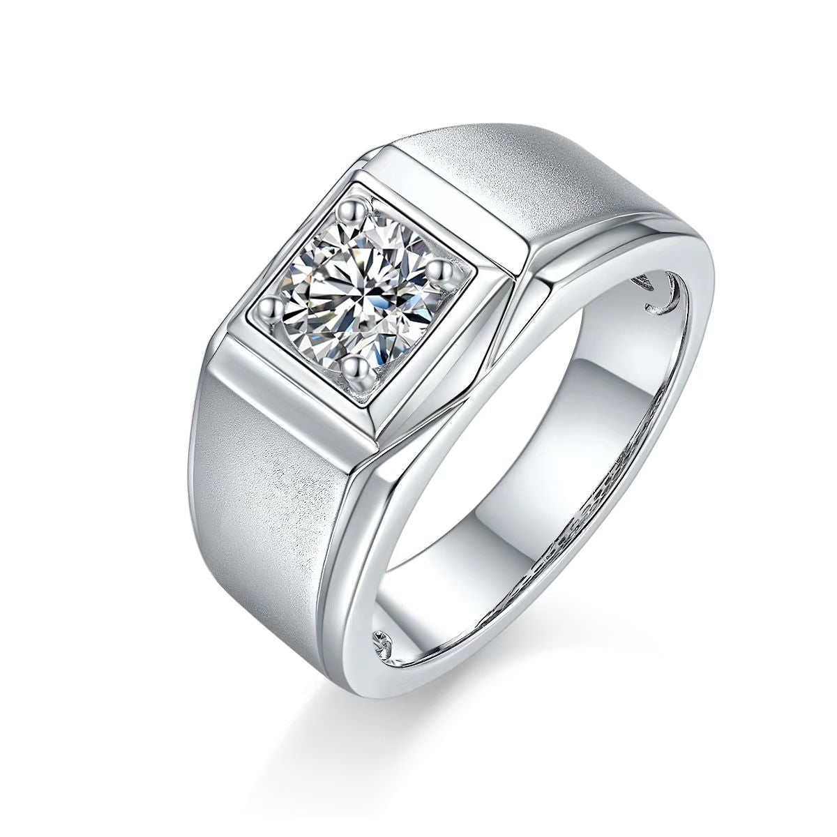 1.0Ct 6.5MM Round Mossanite Men Ring |18K White Gold-Plated S925 Silver, Custom Available