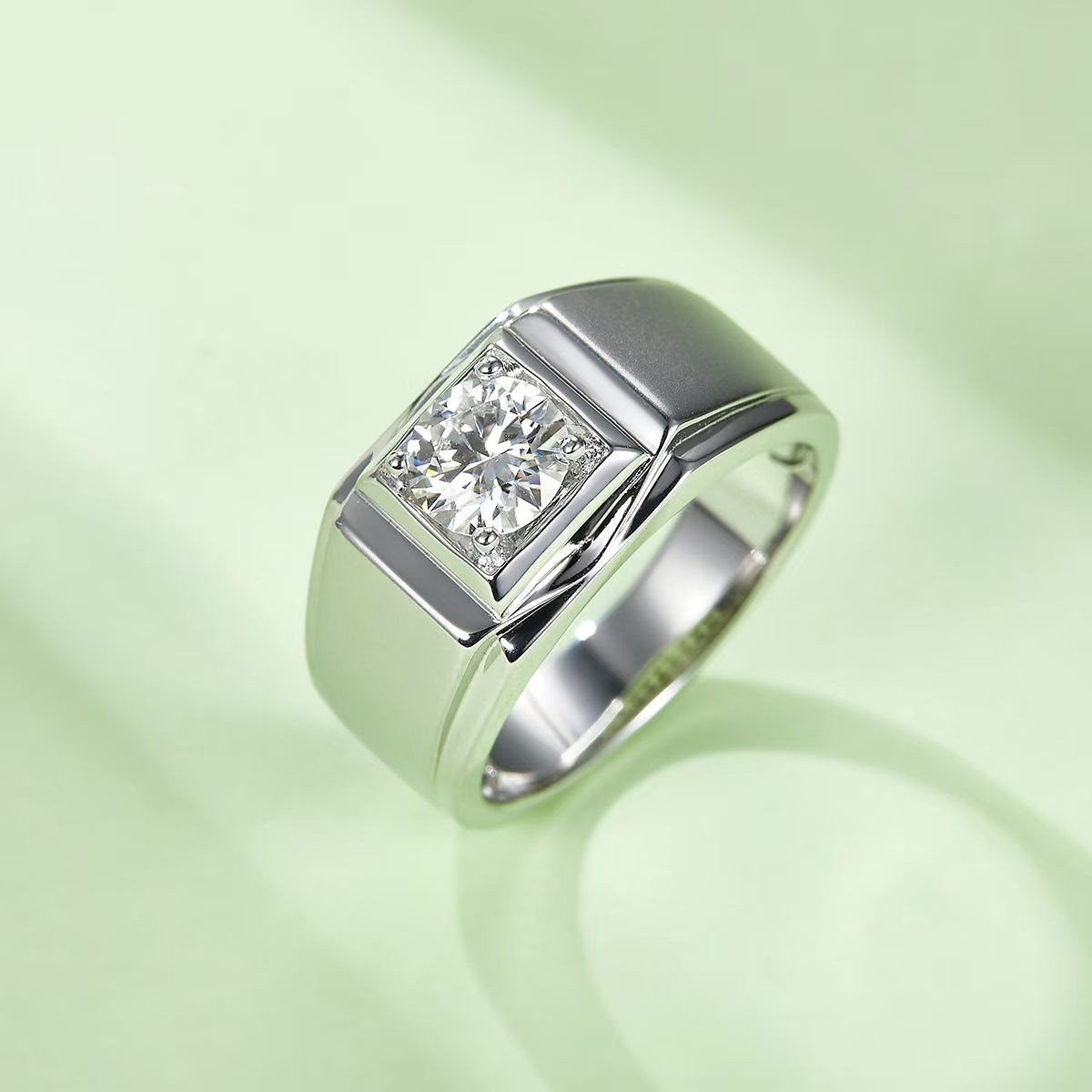 1.0Ct 6.5MM Round Mossanite Men Ring |18K White Gold-Plated S925 Silver, Custom Available