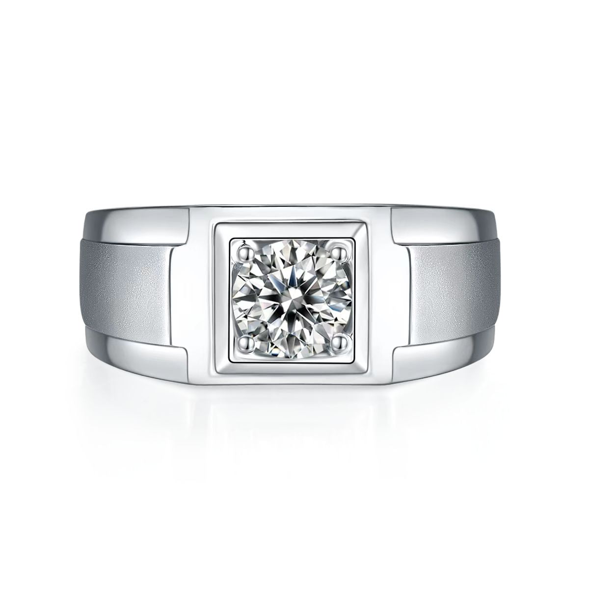 1.0Ct 6.5MM Round Mossanite Men Ring |18K White Gold-Plated S925 Silver, Custom Available