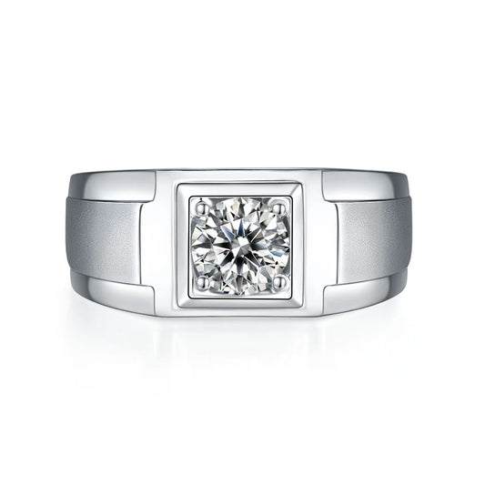 1.0Ct 6.5MM Round Mossanite Men Ring |18K White Gold-Plated S925 Silver, Custom Available