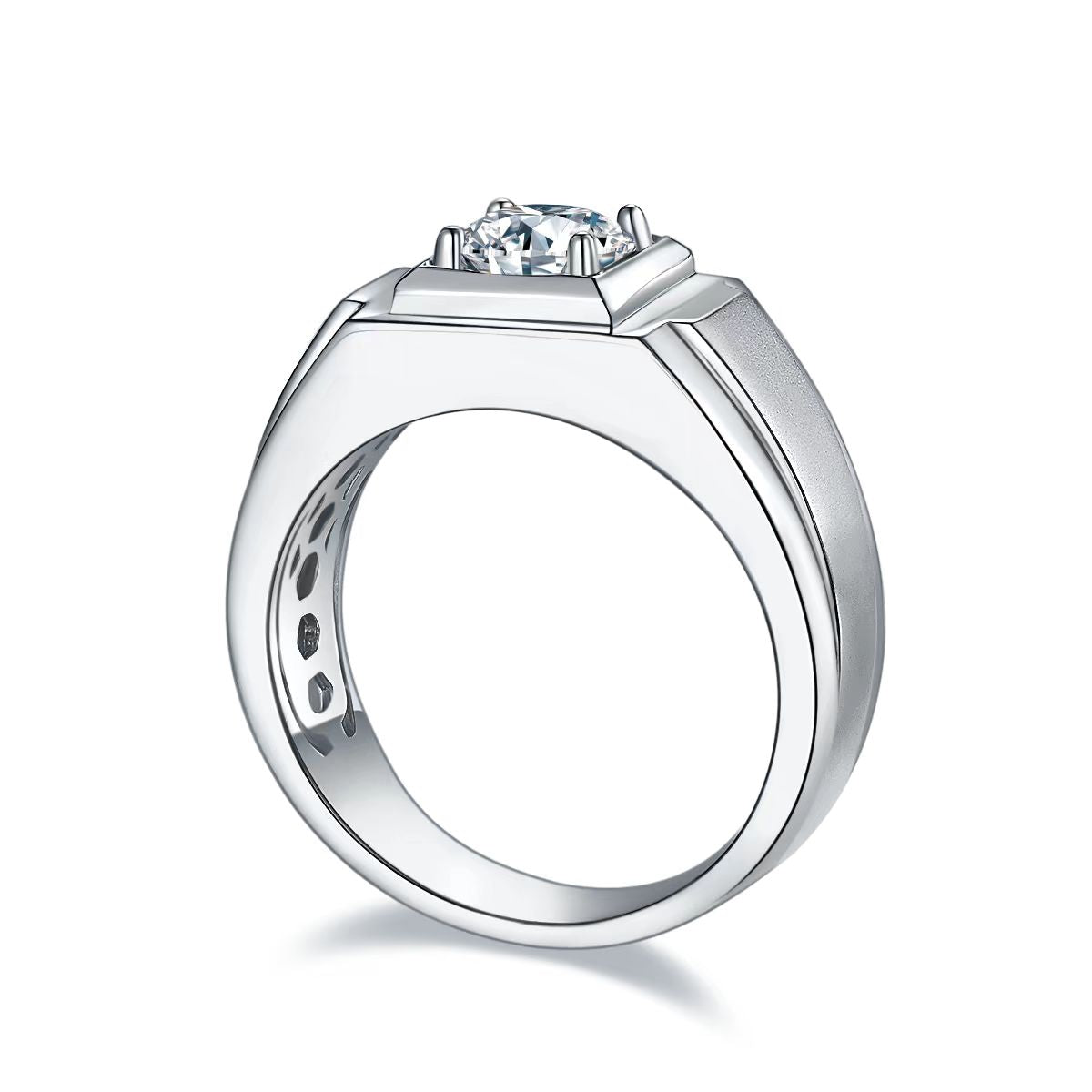 1.0Ct 6.5MM Round Mossanite Men Ring |18K White Gold-Plated S925 Silver, Custom Available