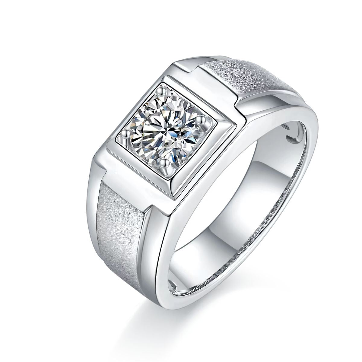 1.0Ct 6.5MM Round Mossanite Men Ring |18K White Gold-Plated S925 Silver, Custom Available