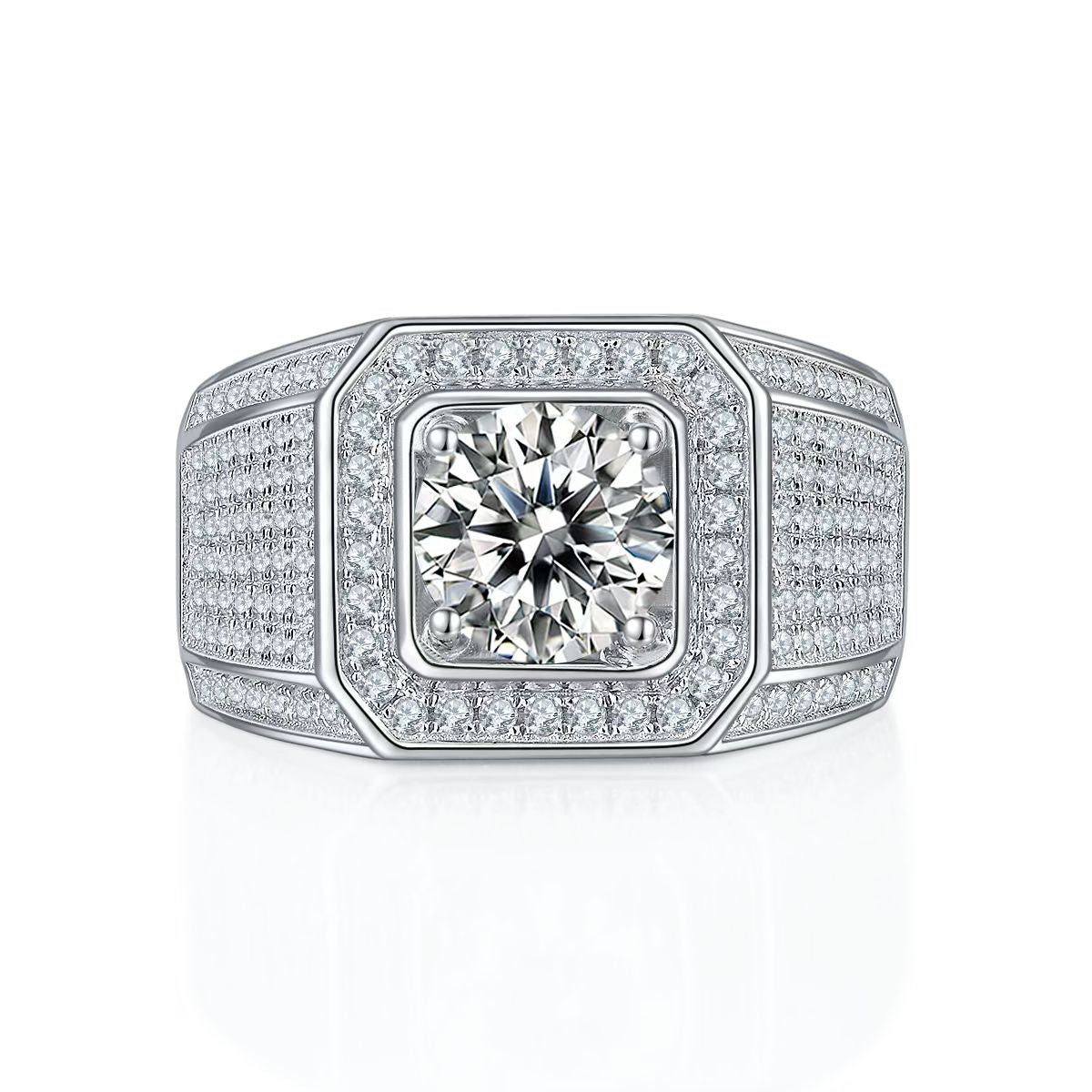 2.0Ct 8MM Round Mossanite Men Ring |18K White Gold-Plated S925 Silver, Custom Available