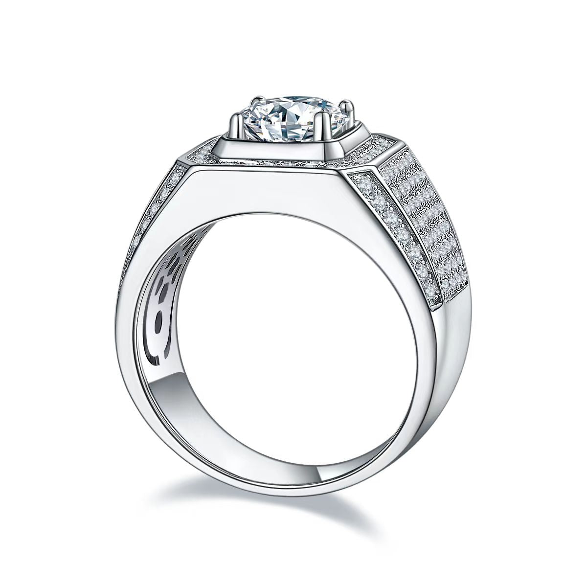 2.0Ct 8MM Round Mossanite Men Ring |18K White Gold-Plated S925 Silver, Custom Available