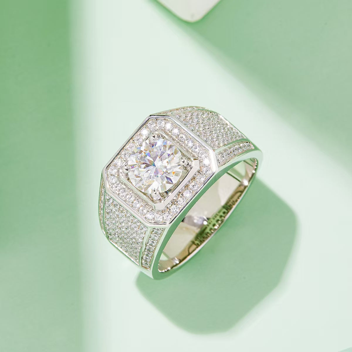 2.0Ct 8MM Round Mossanite Men Ring |18K White Gold-Plated S925 Silver, Custom Available