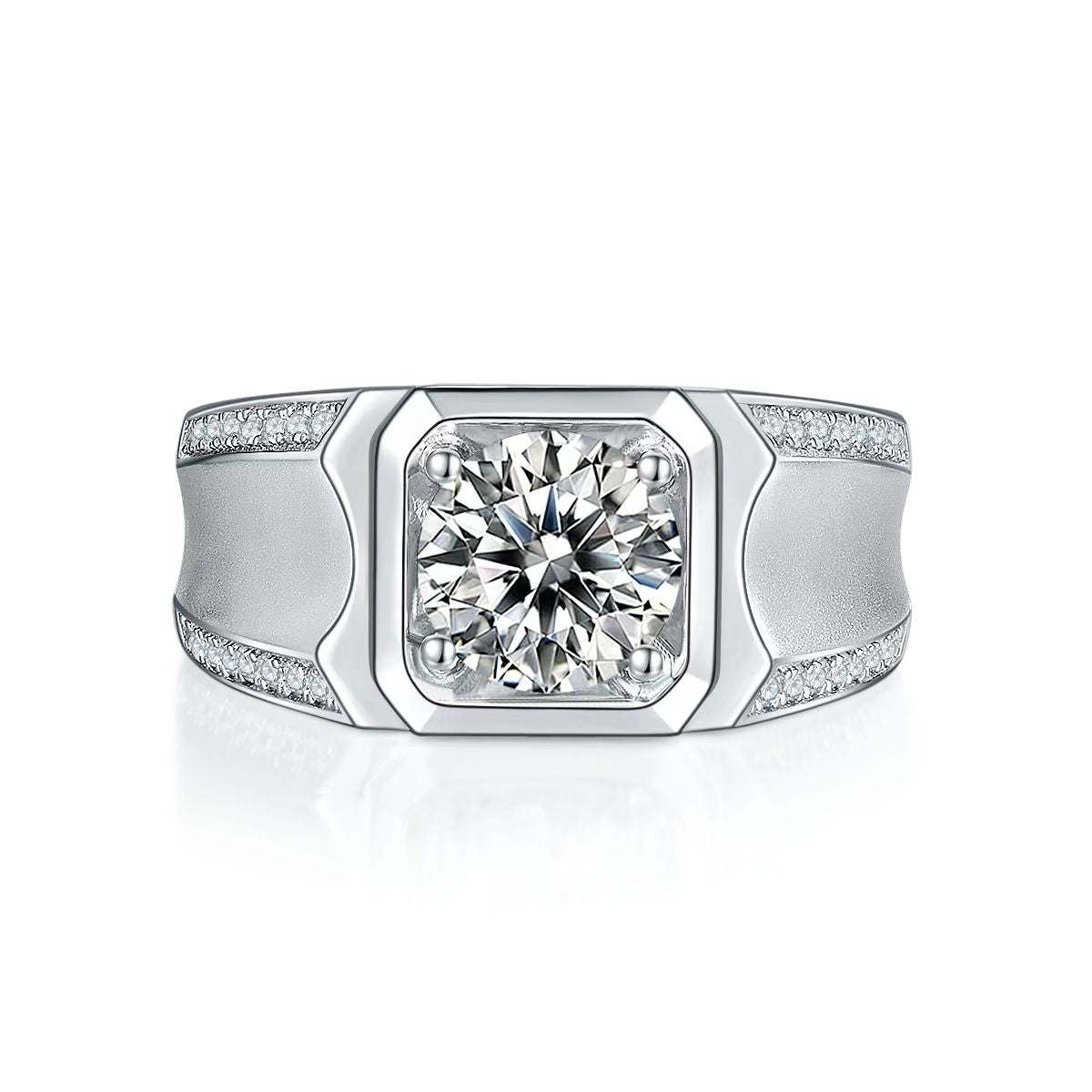 2.0Ct 8MM Round Mossanite Men Ring |18K White Gold-Plated S925 Silver, Custom Available
