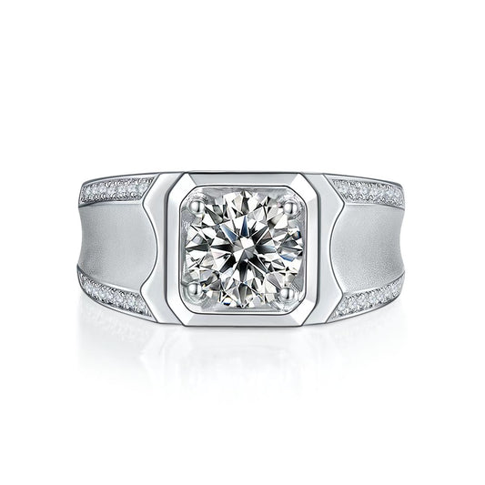 2.0Ct 8MM Round Mossanite Men Ring |18K White Gold-Plated S925 Silver, Custom Available