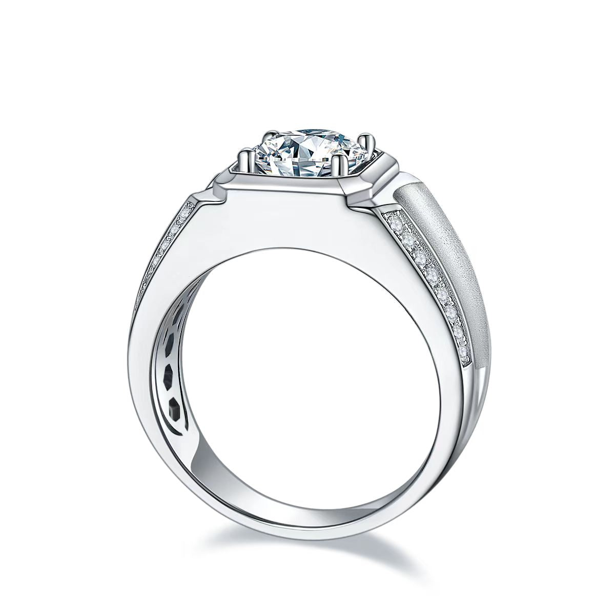 2.0Ct 8MM Round Mossanite Men Ring |18K White Gold-Plated S925 Silver, Custom Available