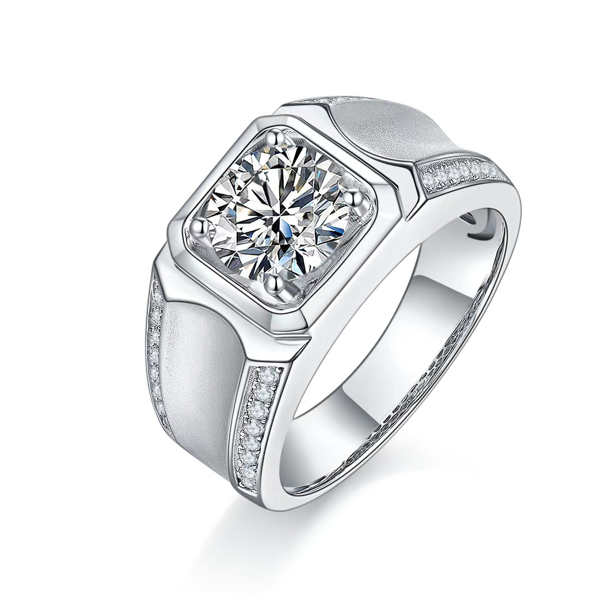 2.0Ct 8MM Round Mossanite Men Ring |18K White Gold-Plated S925 Silver, Custom Available