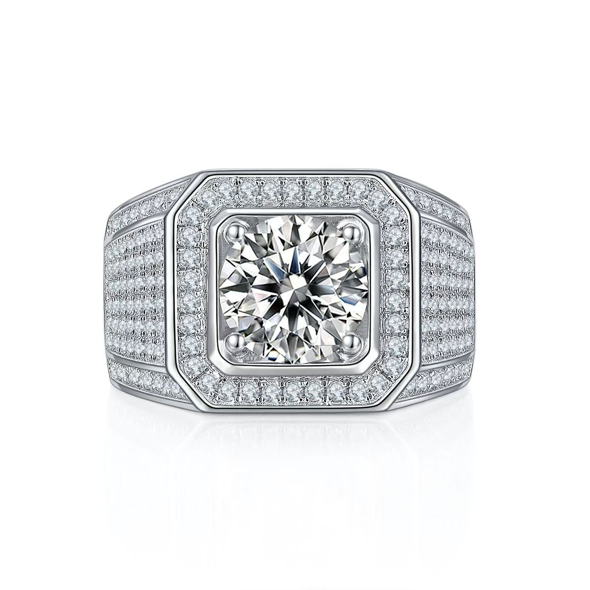 3.0Ct 9MM Round Mossanite Men Ring |18K White Gold-Plated S925 Silver, Custom Available