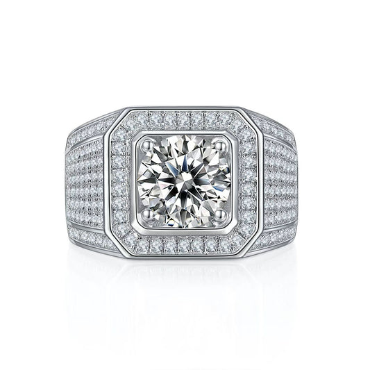 3.0Ct 9MM Round Mossanite Men Ring |18K White Gold-Plated S925 Silver, Custom Available