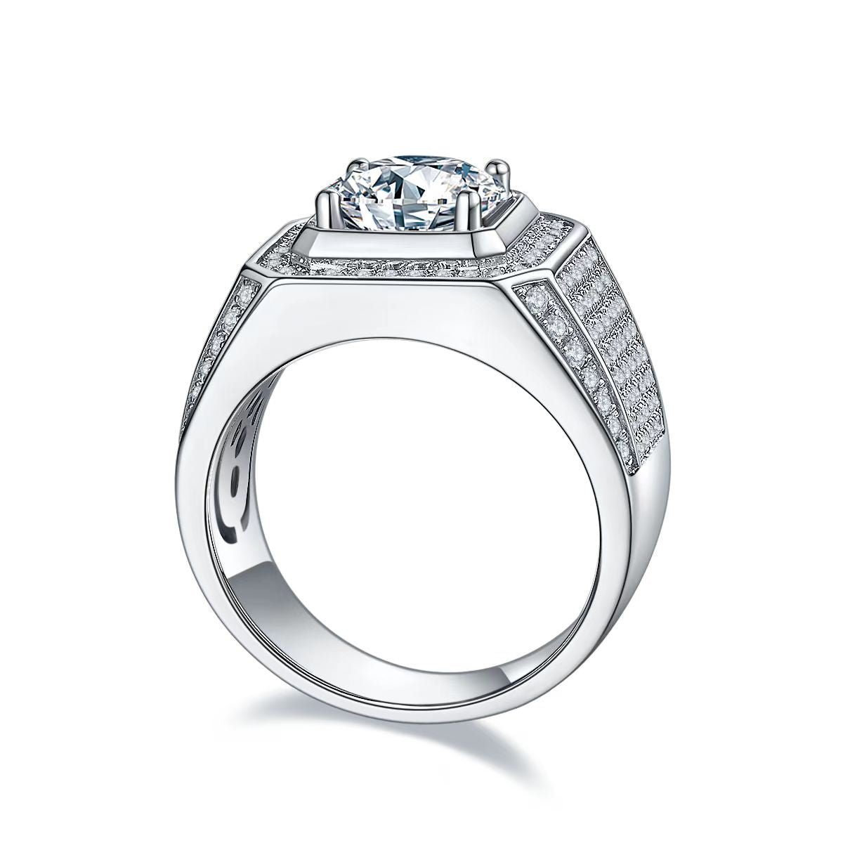3.0Ct 9MM Round Mossanite Men Ring |18K White Gold-Plated S925 Silver, Custom Available
