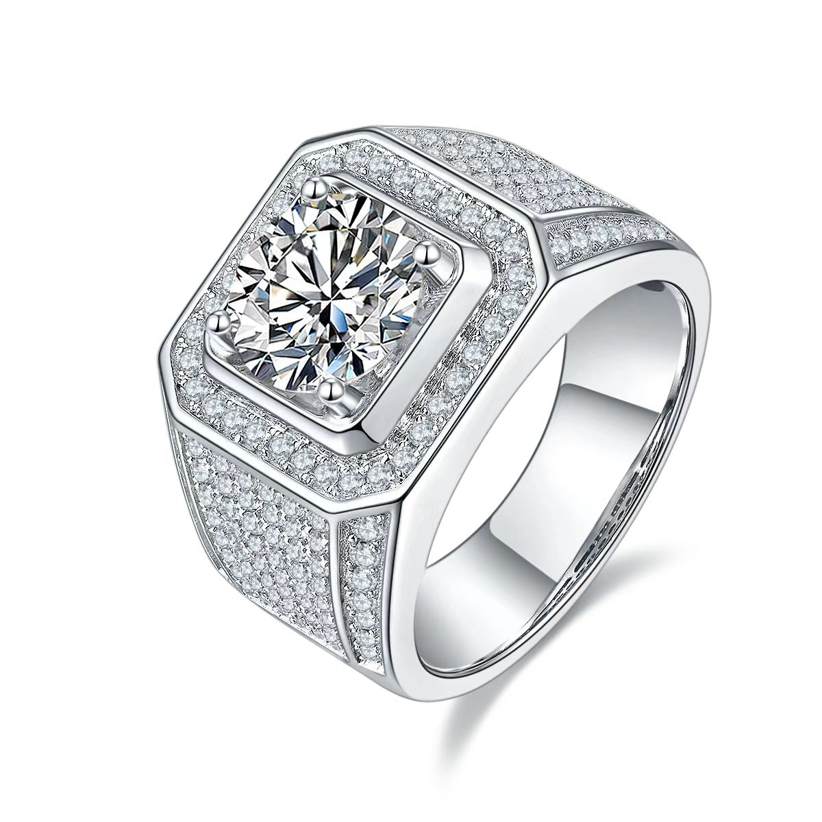 3.0Ct 9MM Round Mossanite Men Ring |18K White Gold-Plated S925 Silver, Custom Available