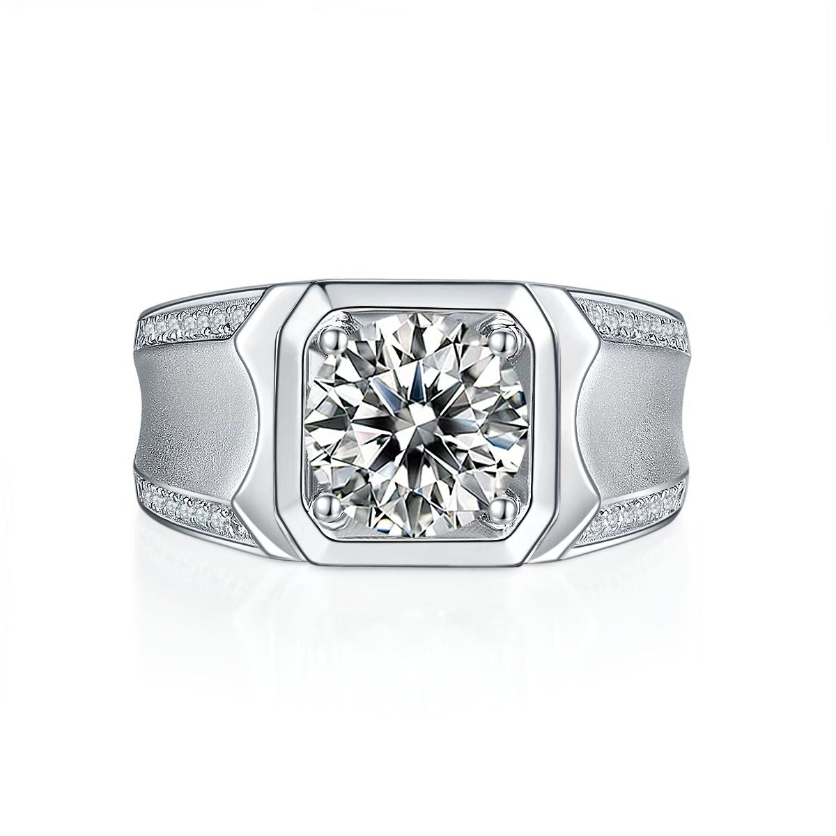 3.0Ct 9MM Round Mossanite Men Ring |18K White Gold-Plated S925 Silver, Custom Available