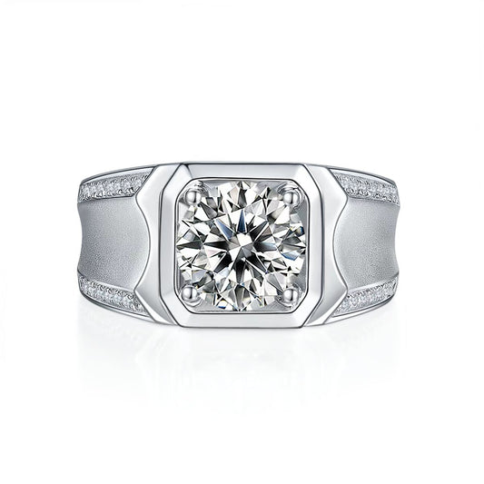 3.0Ct 9MM Round Mossanite Men Ring |18K White Gold-Plated S925 Silver, Custom Available