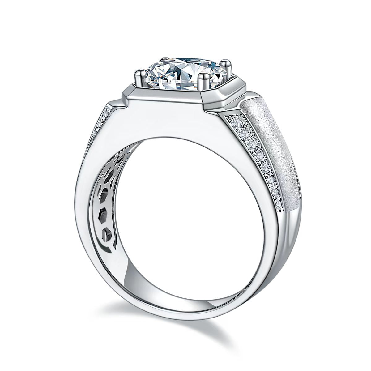 3.0Ct 9MM Round Mossanite Men Ring |18K White Gold-Plated S925 Silver, Custom Available